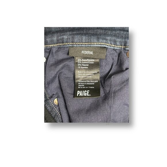 Paige Federal Men’s 33x26.5 Slim Straight Jeans Cellar Blue Denim521 Hemmed USA - Picture 9 of 16